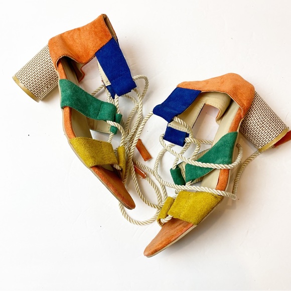 Fashion | Multi-Colored Rope Lace Up Round Heel Sandals in like new condition. - Picture 1 of 7